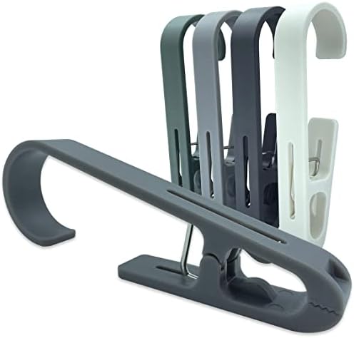 NiuZi-cao 4 Pack Big Clothespins Hook Sock Clip Laundry Clothes Pins Clips with Springs, Strong Plastic Clothes Drying Line Pegs for Clothes Quilt Blanket Home Kitchen Outdoor Trip... (Grey)