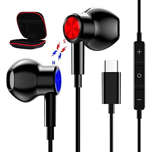 USB C Headphone, Type C Earphones for Samsung Galaxy S21 Ultra 5G Magnetic USB C Earbuds HiFi Stereo Headphones with Mic Type C Headphone for Galaxy S20 FE Note 20 10+ Pixel 5 4 3 XL OnePlus 8T 9 Pro