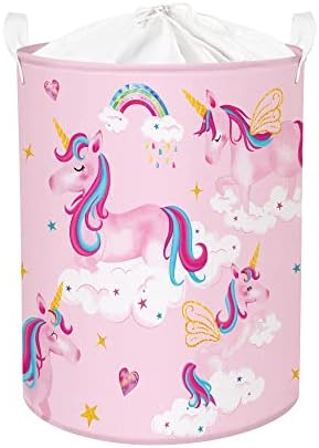 Clastyle 45L Sweet Elephant Family Nursery Laundry Hamper for Bedroom Collapsible Round Rainbow Toys Clothes Storage Basket for Children, 14.2x17.7 in