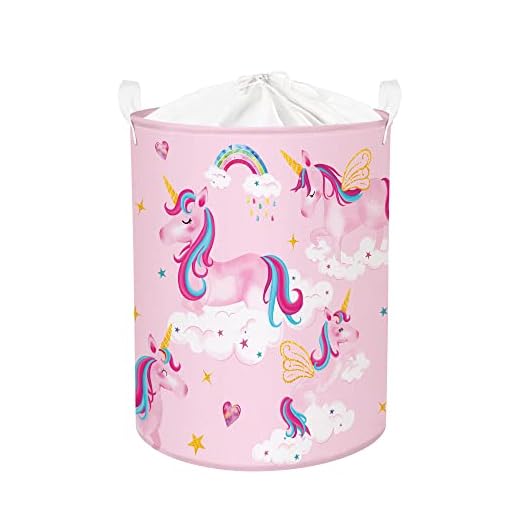 Clastyle 45L Cesta Ropa Sucia Rosa Unicornios Arco Iris para Chicas Cestos Almacenaje Juguetes Niños Plegable Redonda de Dormitorio, 36x45 cm