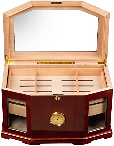 Prestige Import Group Chancellor Beveled Glass Top Cigar Humidor - Up To 300 Capacity - Color: Mahogany #TOP1