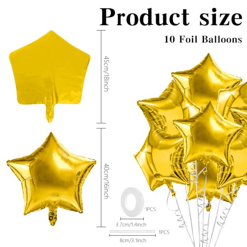 Image of Star Balloons, 18 Inch Foil Balloons, 10 PCS Star Balloons Foil, Gold Star Foil Balloons Set Mylar Balloons Gold Balloons Star for Graduation Birthday Party Wedding Baby Shower New Year Decorations