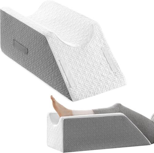 UBBCARE Leg Elevation Pillow for Leg/Knee Surgery Recovery, Memory Foam Leg Pillow with Velvet Washable Cover, White Grey