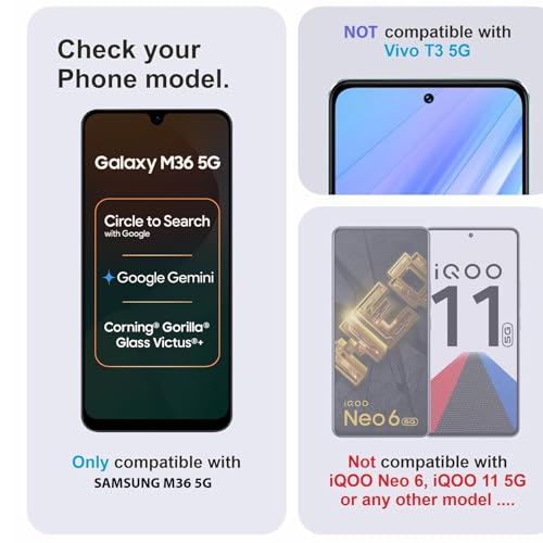 Image of Military-Grade Tempered Glass Screen Protector Compatible for NAME with Edge to Edge Coverage and Easy Self Installation kit (A-Samsung Galaxy M36 5G)