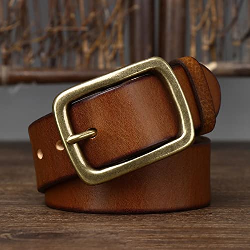 LPOIU Retro Original Belt For Men Soft Without Mezzanine Copper Buckle Men's Belts For Jeans Men's Accessories Male Gife-Khaki,115CM Cover