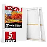 ESRICH Stretched Canvas for Painting 18x24 Inch, 5Pack Large Canvas for Painting, Primed Acid-Free Cotton Blank Canvases, Art Paint Canvases for Oil Paint,Watercolor,Acrylic Paint,Gouache and Tempera.