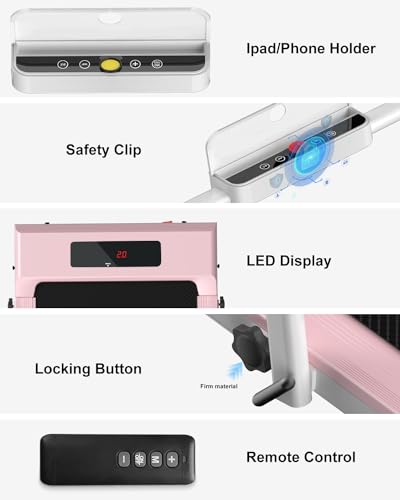 Dskeuzeew Tapis Roulant Elettrico Piehevole Inclinazione 8%, 3 In 1 Walking Pad Tapis Roulant Extra Large, Telaio Rinforzato, Schermo Lcd E Chiave Di Sicurezza(Rosa) - 10