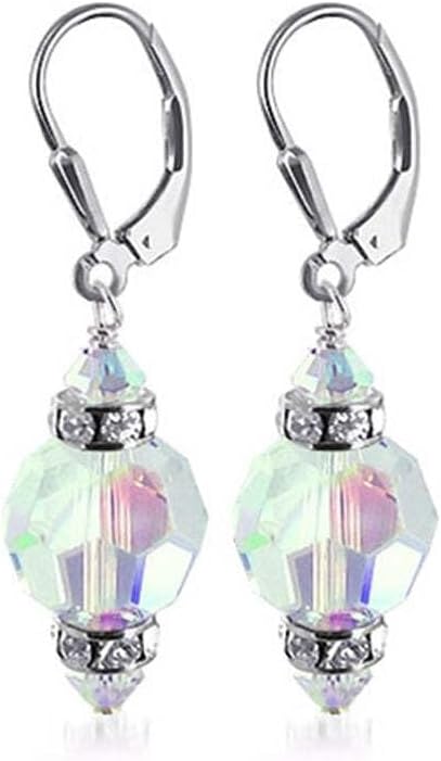 .925 Sterling Silver Drop Earrings with Austrian Crystals and Rondelle Accents