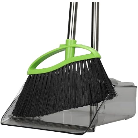Broom and Dustpan Set, Household Soft Bristles Broom with Dustpan Combo Set, Indoor Broom with Standing Dust Pan,Angle Broom and Dustpan for Room Kitchen Lobby Office (Grey) Cover