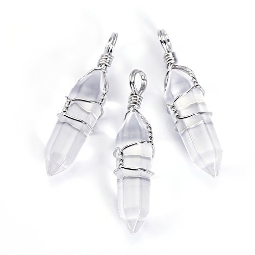 Brcbeads Gorgeous Faceted Natural White Crystal Handmade Wire Wrap Healing Point Chakra Pendant 40X10Mm 1Pcs Per Bag For Necklace Making #TOP3