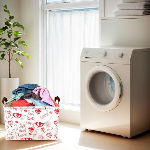 Image of Valentine's Day Basket Gift for Empty Cute Heart Large Storage Bin for Kid and Baby Room Decor (Bear Love)