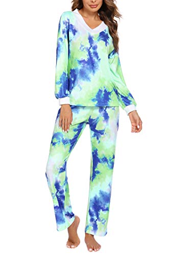 Ekouaer Pajamas Set for Women Soft Pjs Set Long Sleeve Sleepwear Nightwear Tie Dye Lounge Set