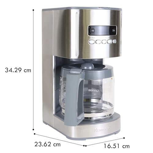 Kenmore Filter Coffee Machines 12-Cup Drip Coffee Makers with 1.8L Glass Pot for Ground Coffee Digital Display Programmable Timer Auto Shut Off Warming Plate Reusable Filter Kitchen Appliances Silver - Image 5