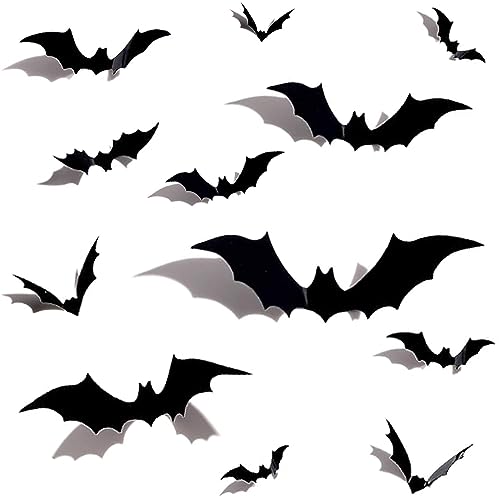 UAMLVCN Fledermaus Dekorationen, 16 teilige 3D Halloween Aufkleber mit schwarzen Fledermäusen, geeignet für Wände, Fenster, Türen, Halloween Partys und Dekorationen zum Aufhängen im Freien