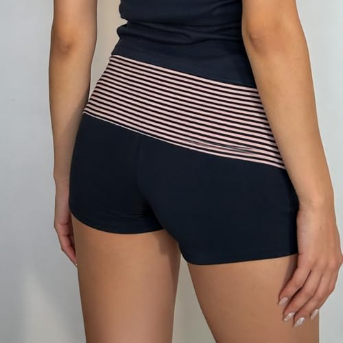Image of KMBANGI Womens Fold Over Shorts Elastic Waist Y2k Lounge Shorts Foldover Cute Pajama Micro Bottoms Mini Shorts Sleepwear