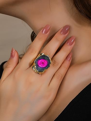 HUJWLBWF Cross-Border Fashion European and American Style White Crystal Colorful Sunflower amorphous Adjustable Plating 14K Gold Wide Version Ring – vue 5