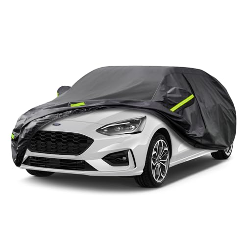 Image of Kaugung 7 Layers Car Cover Custom Fit Ford Focus Hatchback from 1999 to 2025, Waterproof All Weather Resistant Outdoor Indoor Sun Rain Dust Snow Protection.(USA Warehouse,Within 3-7 Days) Black