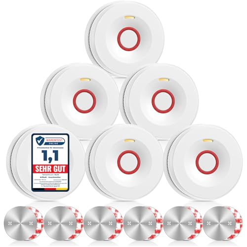 #VerdientProvisionen<br>Rauchmelder Feuermelder mit 10 Jahre Batterie Brandmelder mit Magnethalterung und Starken Klebepads Rauchwarnmelder DIN EN 14604 Zertifiziert 6er Set