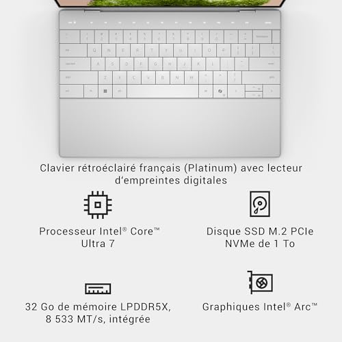 Dell XPS 13 9350 PC Portable Copilot+ 13.4" FHD+ 120 Hz Intel Core Ultra 7 Series 2 Intel Evo Edition RAM SSD Intel Arc Windows 11 Pro Clavier rétroéclairé AZERTY - vue 2