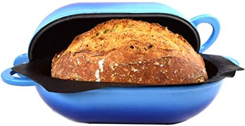 LoafNest: Incredibly Easy Artisan Bread Kit. Cast Iron Dutch Oven [Blue Gradient] and Perforated Non-Stick Silicone Liner.
