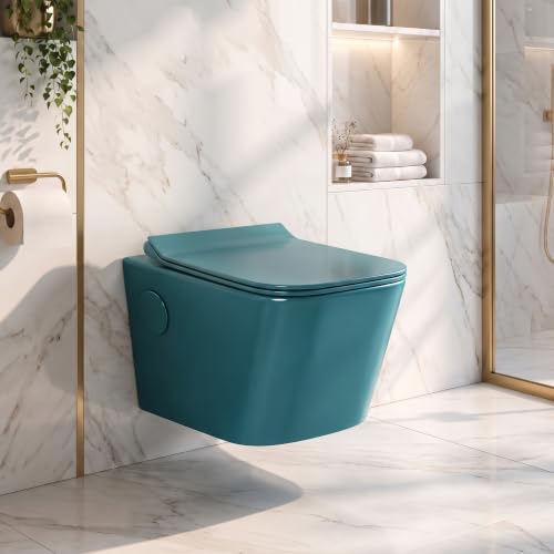 Image of Plantex Commode for Toilet /Rimless Western Commode /Wall Hung Toilet with Soft Close Seat - P Trap (T05, Green)