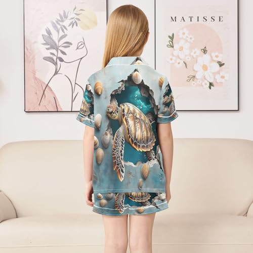 ALAZA 3d Sea Turtle Wall Satin Pajamas Set Short Sleeve Button Down Sleepwear Summer Pjs 2 Piece4