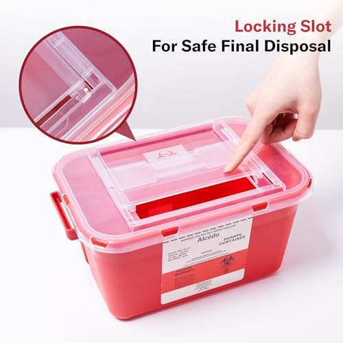 Image of Alcedo Sharps Container 1 Gallon (3-Pack) Home & Professional Use | Biohazard Needle and Syringe Disposal, Built-In Needle Removal Port, Locking Slot for Safe Final Disposal, Clear Lid