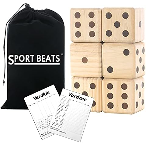 SPORT BEATS Giant Wooden Yard Dice, Outdoor Games Set of 6 with Two Games Party Lawn Games Cover