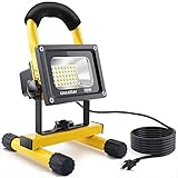 Ustellar 1600LM 20W LED Work Light (150W Equivalent), Waterproof LED Flood Lights, 16ft/5M Cord with Plug, Stand Industrial Working Light for Workshop, Construction Site, 6000K Daylight White