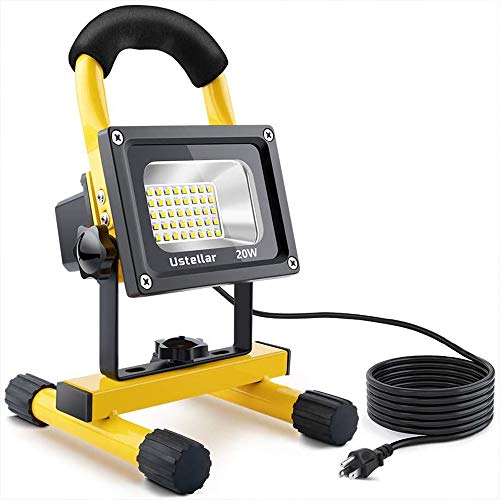 Ustellar 1600LM 20W LED Work Light (150W Equivalent), Waterproof Portable LED Flood Lights, Stand Industrial Working Light for Construction Site, Workshop, 16ft/5M Cord with Plug, 6000K Daylight White
