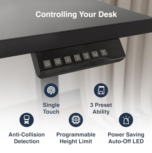 Desky Single Sit Stand Desk - Adjustable Standing Desk - Ergonomic Sit & Stand Up Desk - 47.2" with Grommets Standing Desk - Adjustable Height Table - Sit to Stand Desk - Height Adjustable Desk, Black - Image 3