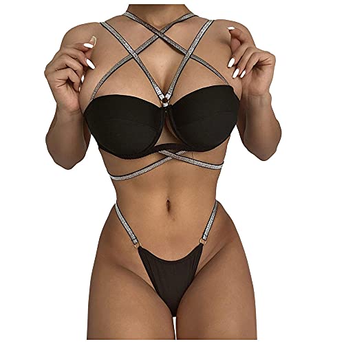 Ensemble de lingerie sexy noire sous-vêtement couple chic