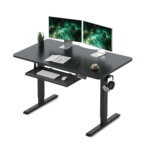 FEZIBO Standing Desk with Keyboard Tray, 48 x 24 Inch Adjustable Height Sit Stand Desk with Memory Presets for Home Office, Ergonomic Computer Workstation, Black