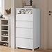 LTMEUTY Dresser for Bedroom, 4 Drawer Dresser with Mirror and Lights, Modern Tall Chest of Drawers with Makeup Organizer for Small Space, Bedroom, Entryway, Living Room (White)