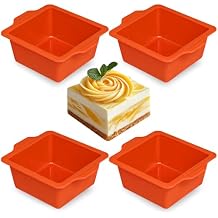 Webake 4 Inch Silicone Square Cake Pans, Nonstick Mini Square Silicone Molds for Baking, Ice Cube, Jelly, Soap, BPA Free Set of 4