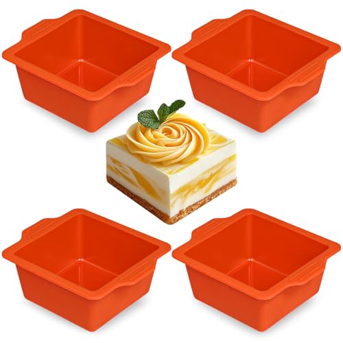 webake Mini Kuchenform Eckig Silikon Quadratisch Backform 4 Stück 10 cm Seifenform für Kleine Kuchen, Muffins, Cupcake, Seife, Gelee
