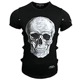 plein sport t shirt sale Perfekte Passform Rusty Neal Herren T-Shirt Rundhals Totenkopf Skull Applikationen RN-15150, Größe:L, Farbe:Schwarz