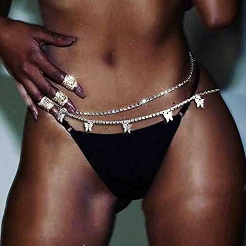 Jeweky Halloween Crystal Butterfly Waist Chain Belly Silver Belt Body Chains Summer Beach Body Accessories Jewelry for Women and Girls