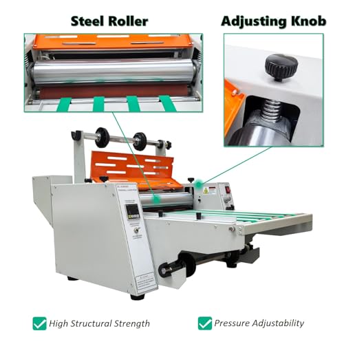 LGXEnzhuo 13\" Electric Thermal Roll Laminator Machine with Steel Roller, Dual-Side Hot Laminating, Adjustable Temp & Speed, Auto or Foot Pedal Control for Office School Print Shop