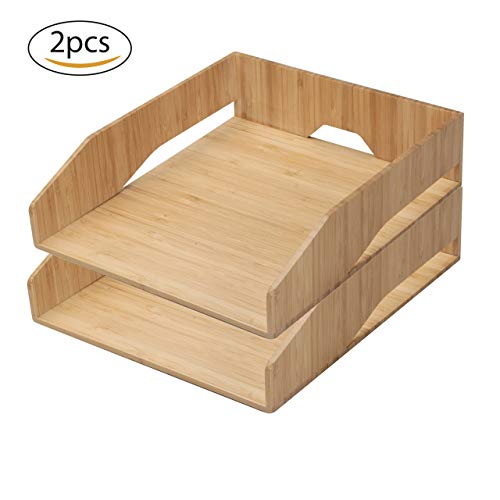 image for MobileVision 2 Pack Stackable Bamboo Paper Tray Office Organizer for F