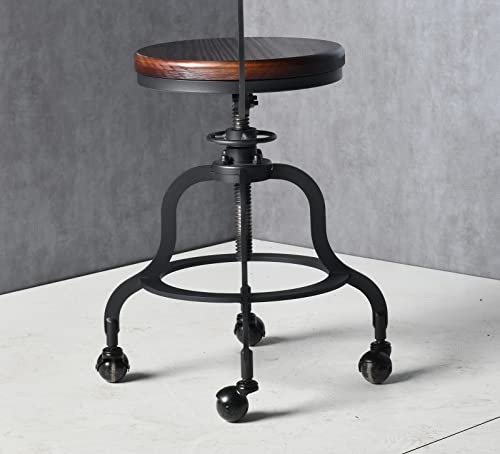 Rolling Stool With Wheels & Backrest, 18.5"-22.44" Counter Height Adjustable Swivel Round Wood Metal Kitchen Dining Breakfast Bar Stools, (Heavy Duty,Welding,Vintage Industrial,Black & Walnut) #TOP7