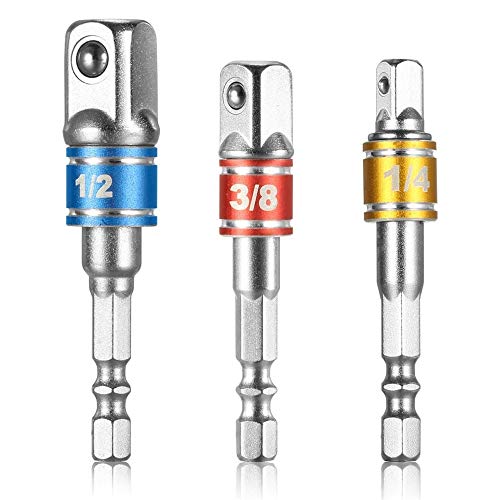 ArtisanShow Power Hand Tools Sockets Adapter Sets Nut Drive for Drills Ratchet Extension Cordless Impact Wrench,3Pcs 1/4 3/8 1/2Cr-V Hex Shank Bit Square Set New,Cordless Impact Grade Socket