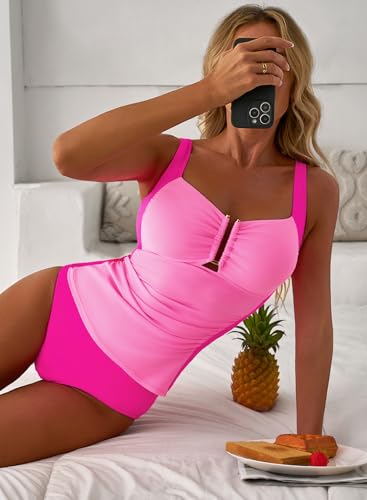 Smocked Tankinis Set Ruched Tummy Control Tankini 2pcs Swimsuit3