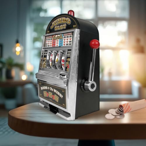Slot Machine - Las Vegas Game with Casino Sounds, Flashing Lights, and Chrome Trim - Accepts 98-Percent of World Coins by Trademark Poker