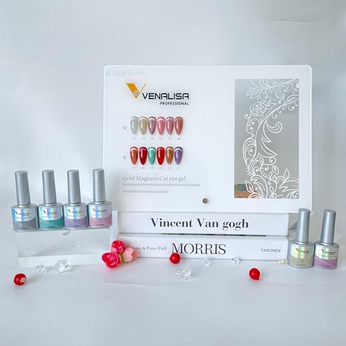 Image of VENALISA Cat Eye Gel Nail Polish Set, 12 Colors, Translucent Jelly Polish with Magnetic Glitter Effect, Soak Off UV Collection, No Wipe Formula, Clear, 7ML (YUNO)