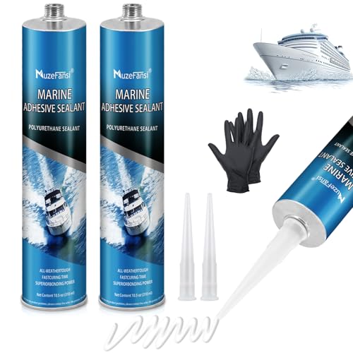 10.5 oz Marine Adhesive Sealant 5200 - High Bond Marine Sealants (White), Underwater Marines Caulking Sealant, Fast Curing, MuzeFansi Flexible Joint Sealants for Boats, Hulls, Decks, and RVs - 2 Pack