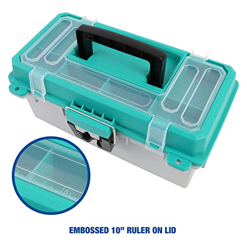 Sheffield 12671 13" Tackle Box, Teal & Gray Fishing Tackle Box, Fishing Box Or Art Box To Store Craft Supplies, Plastic Tool Box With Handle #TOP3