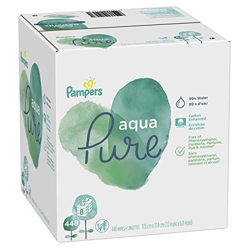 Image of Baby Wipes, Pampers Aqua Pure Sensitive Water Baby Diaper Wipes, Hypoallergenic and Unscented, 8X Pop-Top Packs, 448 Count (Packaging May Vary)