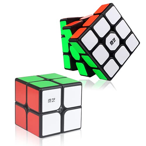 Little Golden Elephant Speed Cube Set, Magic Cube Set of 2x2x2 3x3x3 Cube -Qiyi Qidi 2x2,Sail W 3x3 Cube Puzzle Toys Pack- Smooth Magic Bright-Light Sticker(Classic Colors)