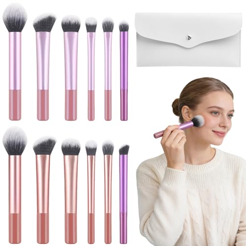 XSHAO Lot de 12 pinceaux de maquillage Real Techniques - Avec trousse de beauté - Pour le visage et les yeux - Poudre crémeuse ou liquide